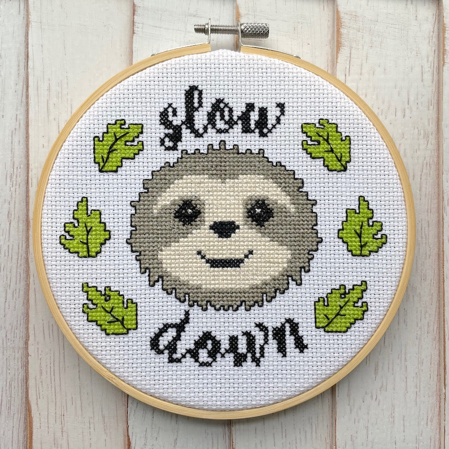 Kids Beginner Cross Stitch Kit, Happy Sloth Hanging from a Branch