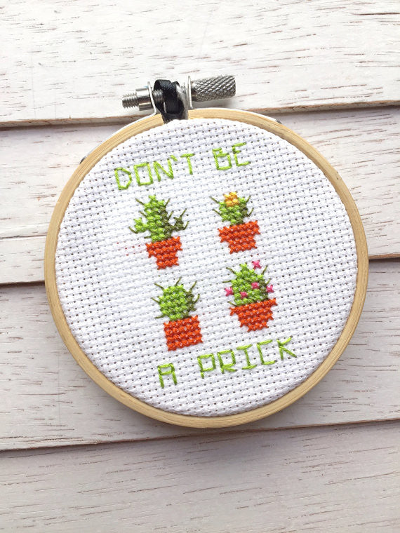 Don't Be A Prick Tiny Cactus Plant Modern Counted Cross Stitch