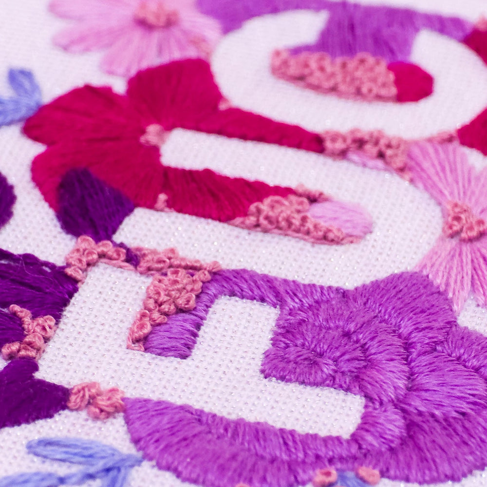 Purple Negative Space FUCK Embroidery Kit - Beginner Friendly