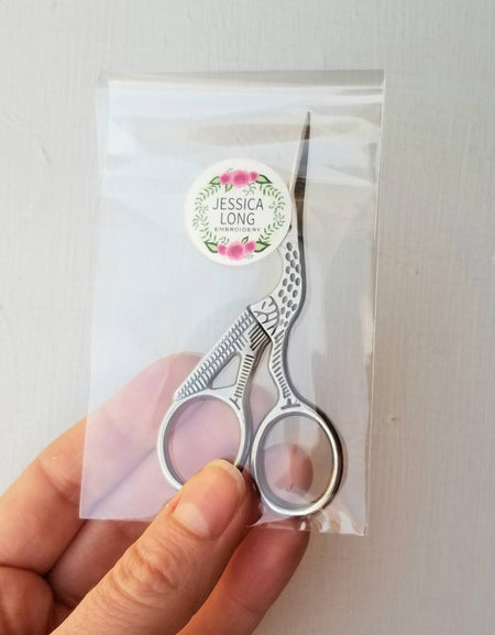 Classic stork hand embroidery scissors