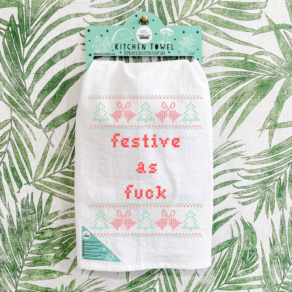 Full Color Cross Stitch Towels - Festive as Fuck - Christmas