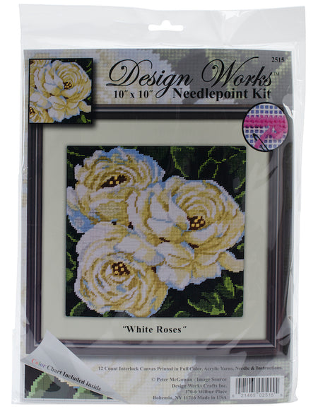 White Roses Design Works Needlepoint Kit 10"X10"