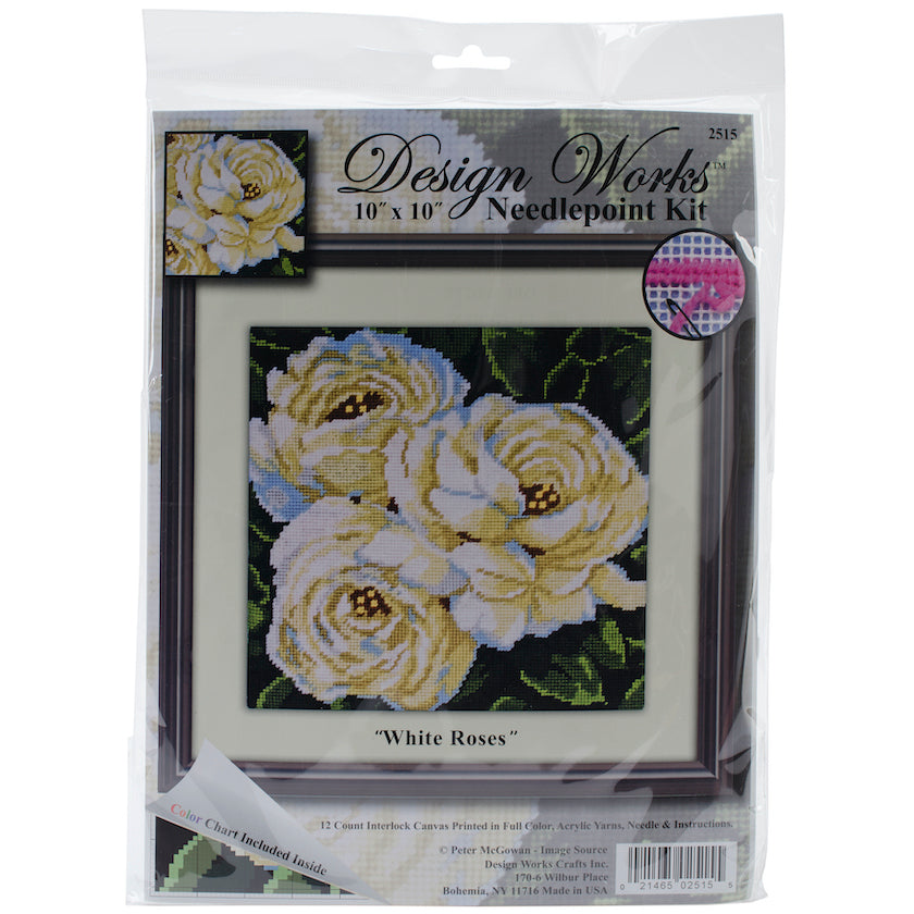 White Roses Design Works Needlepoint Kit 10"X10"