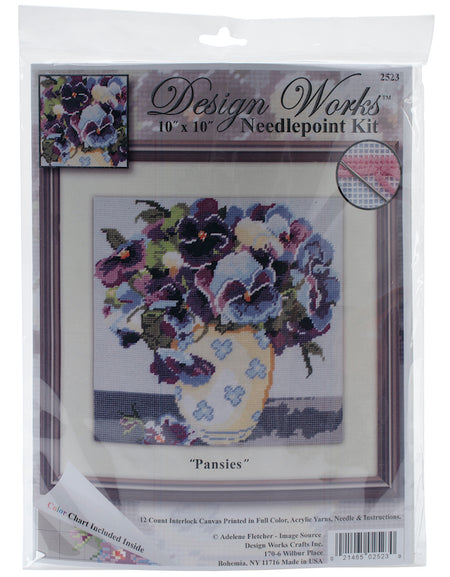 Pansies Design Works Needlepoint Kit 10"X10"