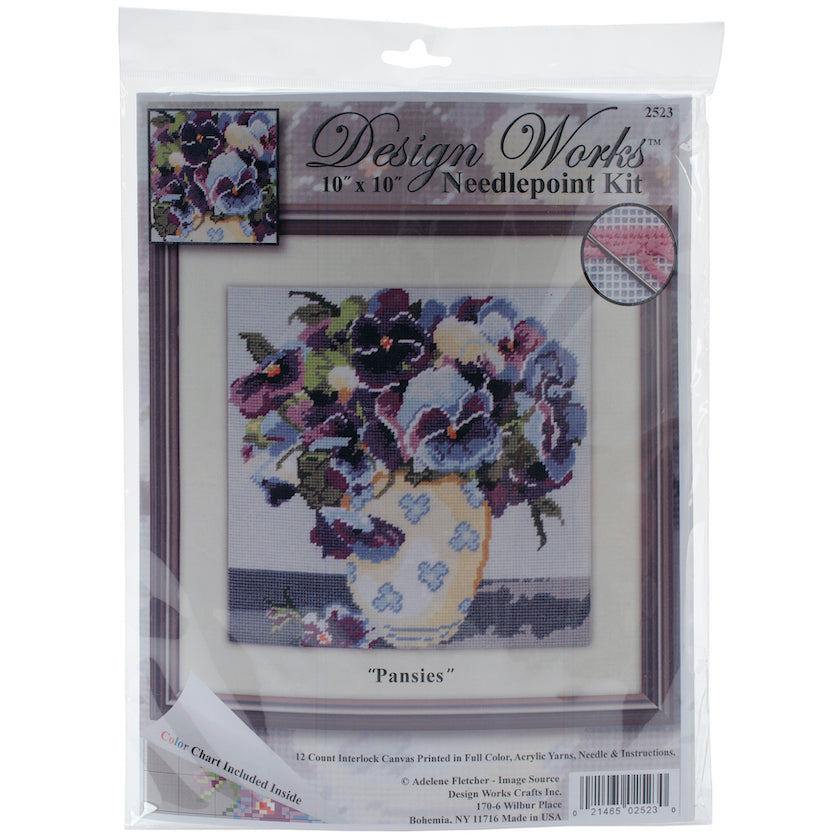 Pansies Design Works Needlepoint Kit 10"X10"