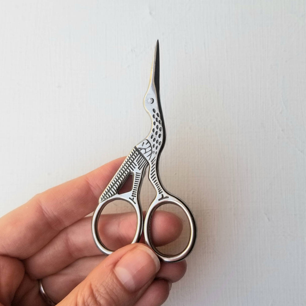 Classic stork hand embroidery scissors
