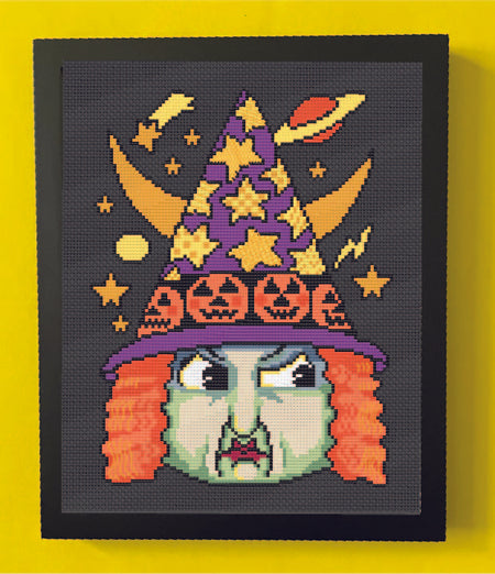 Angry Witch Face by Mary Engelbreit Counted Cross Stitch DIY KIT