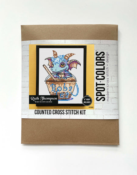 Boba Tea with George Kit by Ruth Thompson Cross Stitch Kit
