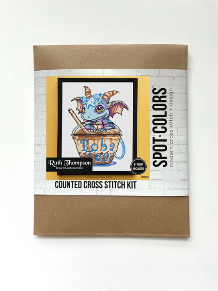 Boba Tea with George Kit by Ruth Thompson Cross Stitch Kit