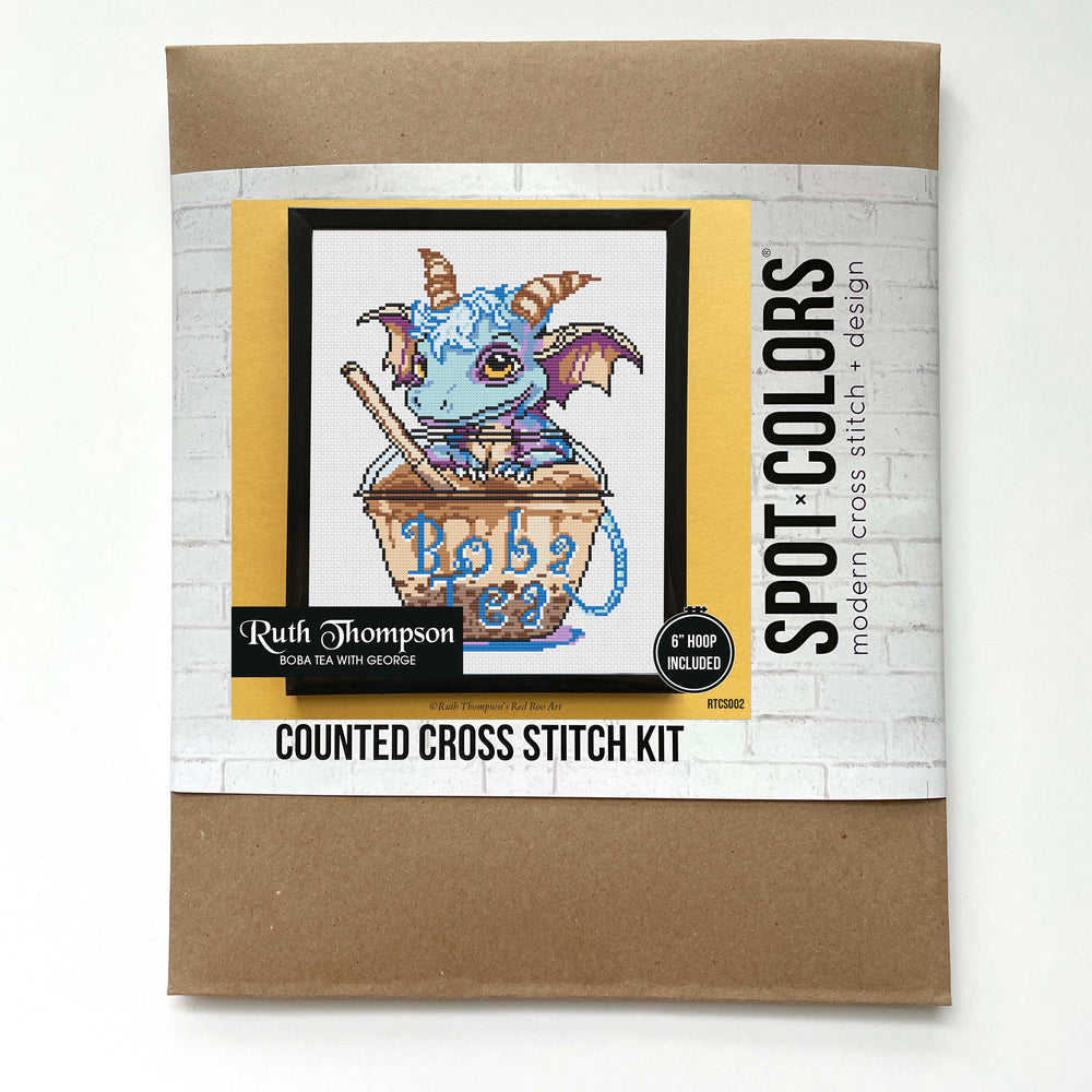 Boba Tea with George Kit by Ruth Thompson Cross Stitch Kit