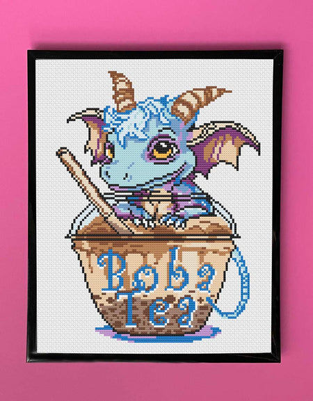 Boba Tea with George Kit by Ruth Thompson Cross Stitch DOWNLOAD Pattern