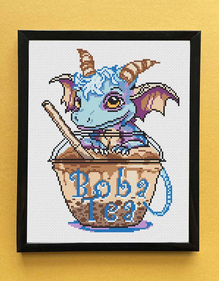 Boba Tea with George Kit by Ruth Thompson Cross Stitch DOWNLOAD Pattern