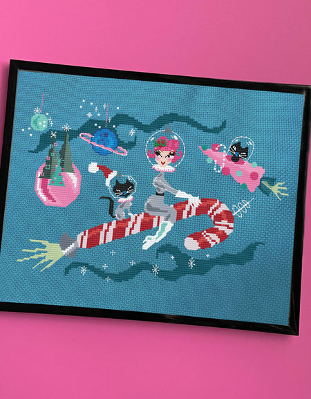 Candy Cane Rocket Girl by Fluff Cross Stitch DIGITAL download pattern