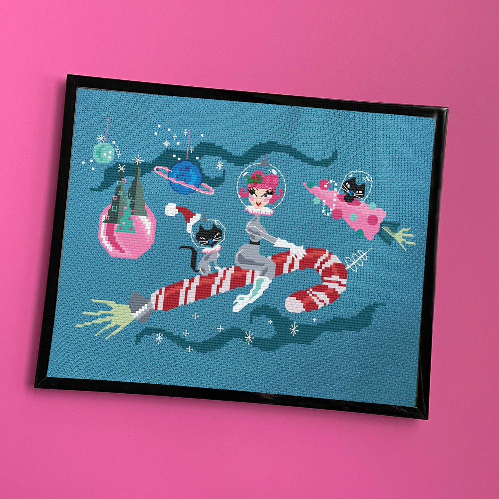 Candy Cane Rocket Girl by Fluff Cross Stitch DIGITAL download pattern