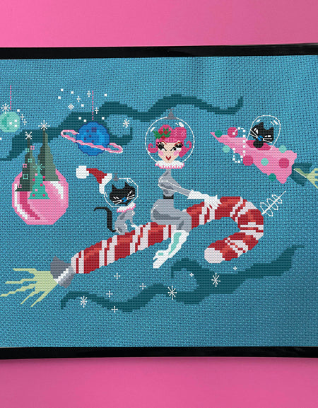 Candy Cane Rocket Girl by Fluff Counted Cross Stitch Kit