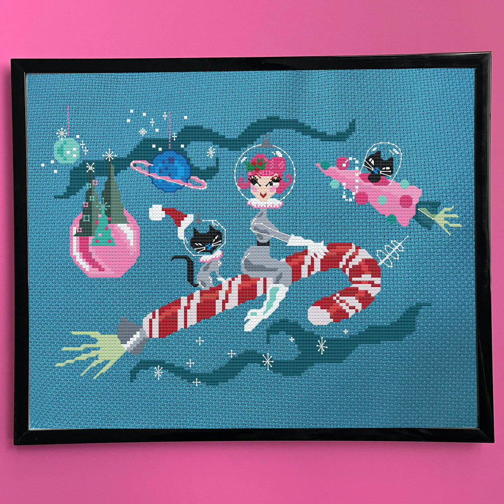 Candy Cane Rocket Girl by Fluff Counted Cross Stitch Kit