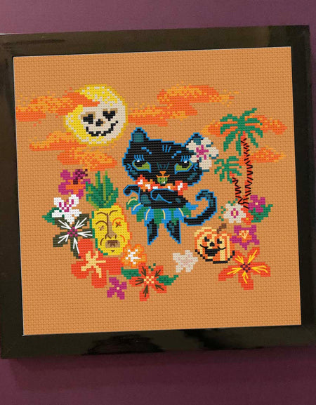 Halloween Hula Kitty by Fluff Cross Stitch DIGITAL download pattern