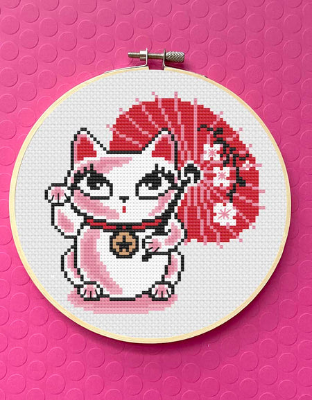Lucky Kitty by Fluff  Cross Stitch DIGITAL download pattern
