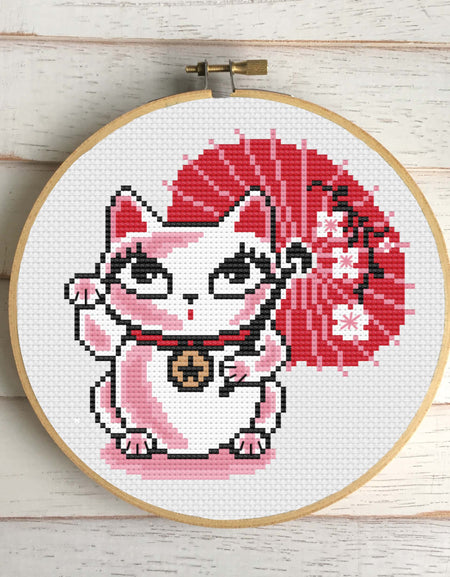 Lucky Kitty by Fluff  Cross Stitch DIGITAL download pattern