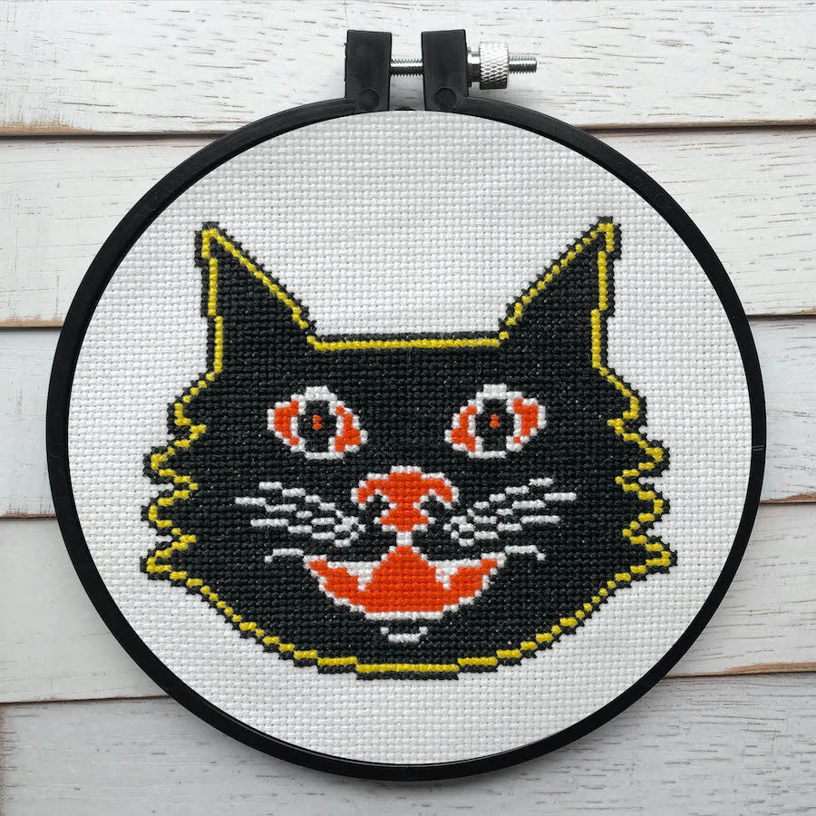 Vintage Halloween Black Cat Counted Cross Stitch DIY KIT Intermediate