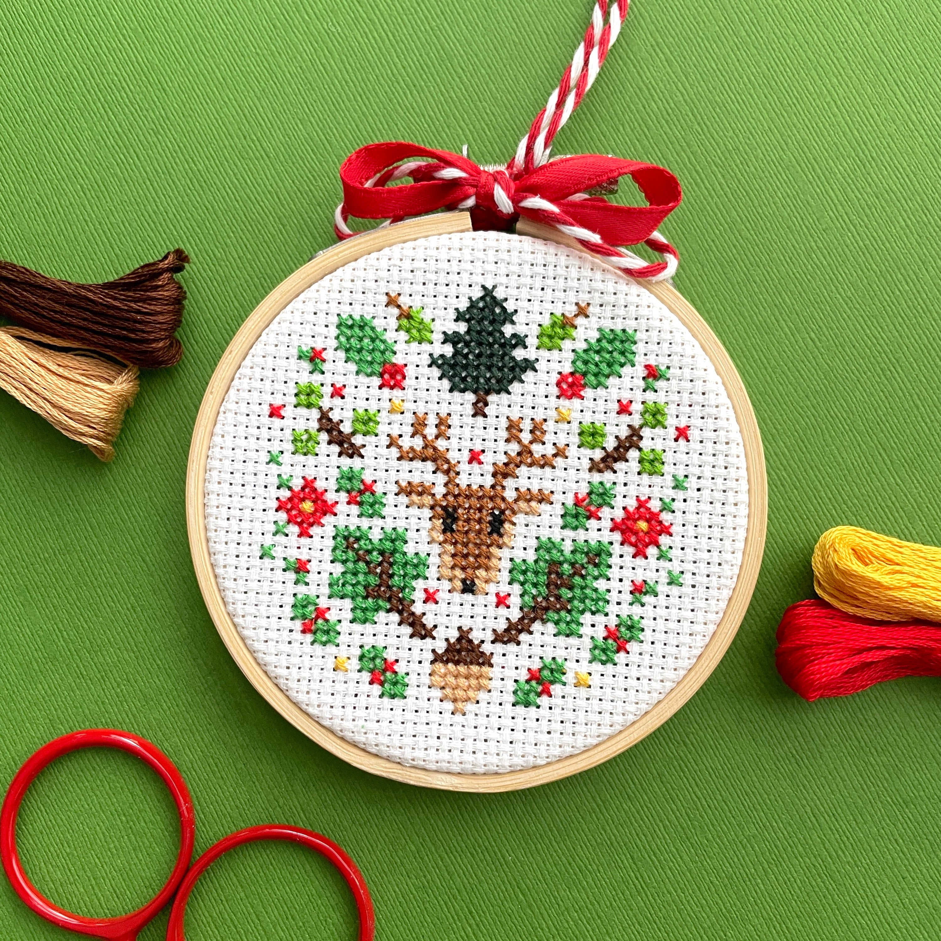 Mini Woodland Holiday Ornament Counted Cross Stitch DIY KIT