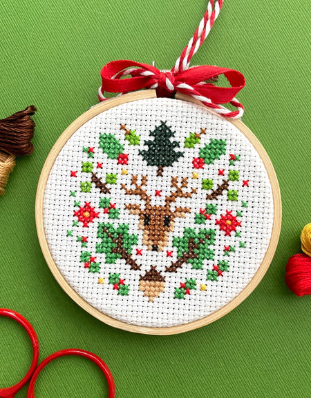Mini Woodland Holiday Ornament Counted Cross Stitch DIY KIT
