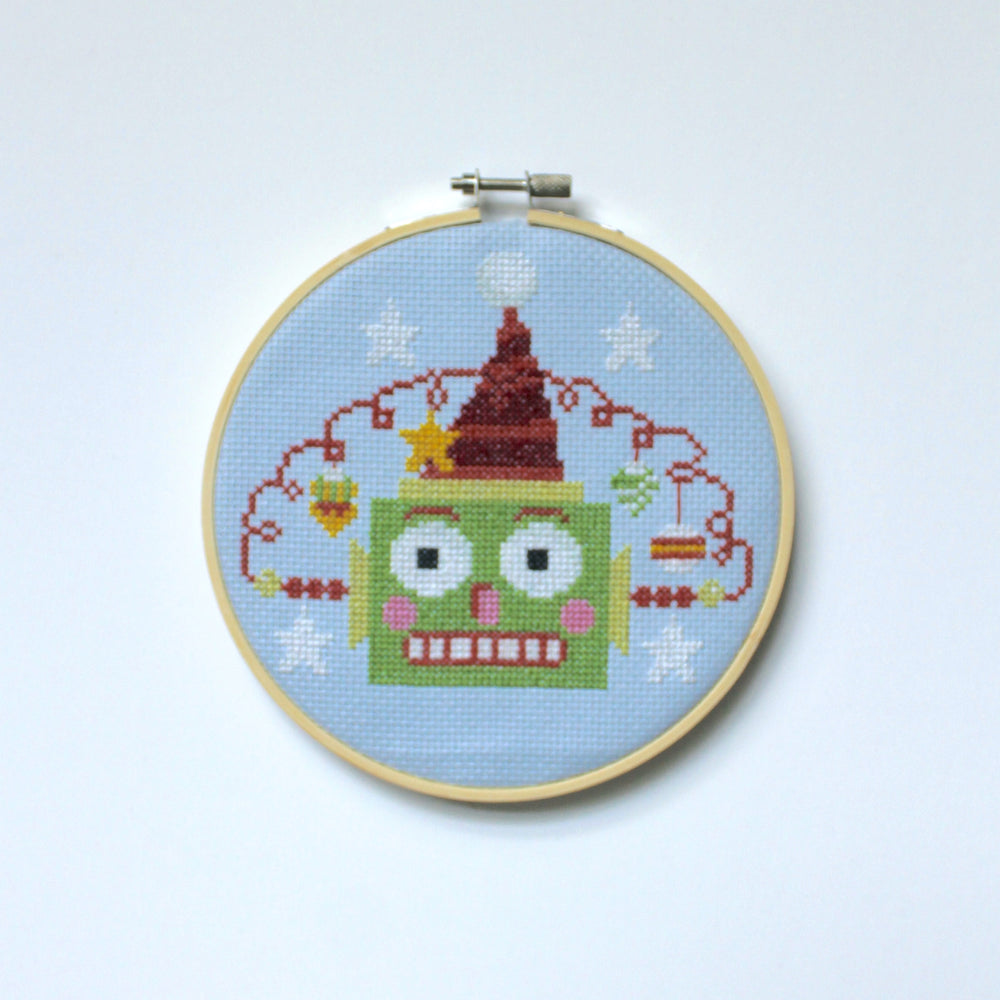 Green Christmasbot by Mary Engelbreit Counted Cross Stitch Digital Pattern