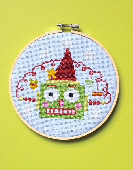 Green Christmasbot by Mary Engelbreit Counted Cross Stitch Digital Pattern