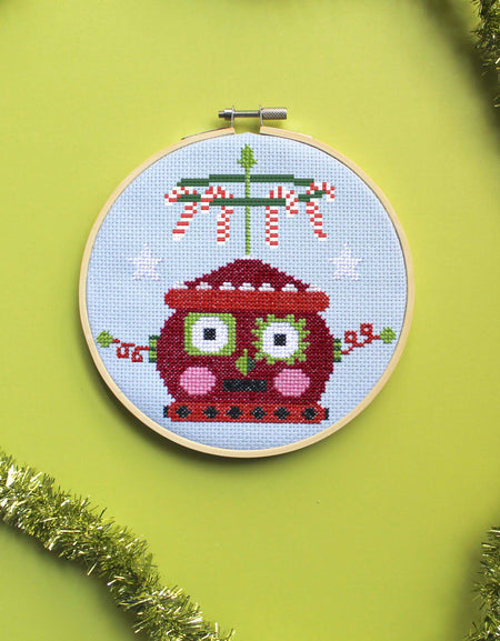 Red Christmasbot by Mary Engelbreit Counted Cross Stitch Digital Pattern