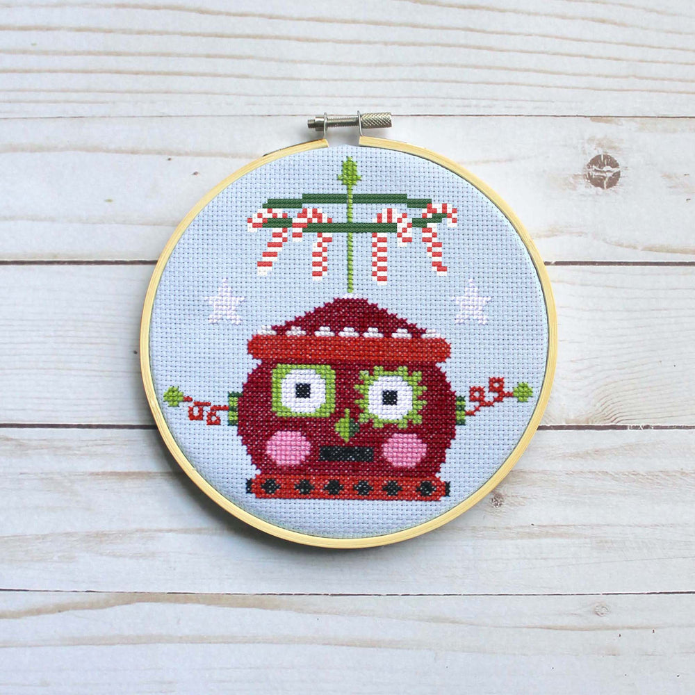 Red Christmasbot by Mary Engelbreit Counted Cross Stitch Digital Pattern