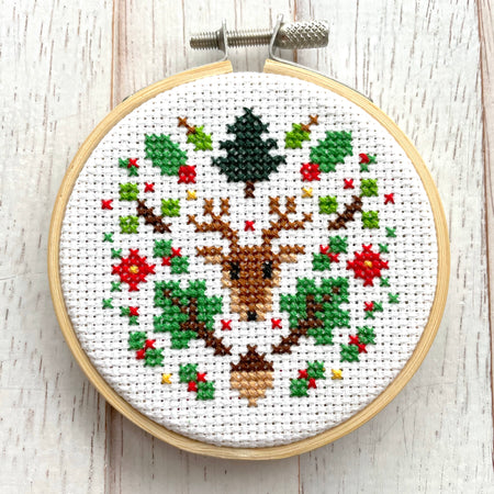 Mini Woodland Holiday Ornament Counted Cross Stitch DIY KIT