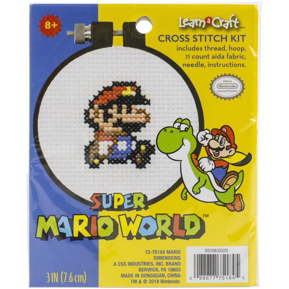 Learn-A-Craft Counted Cross Stitch Kit 3" Round - Mario