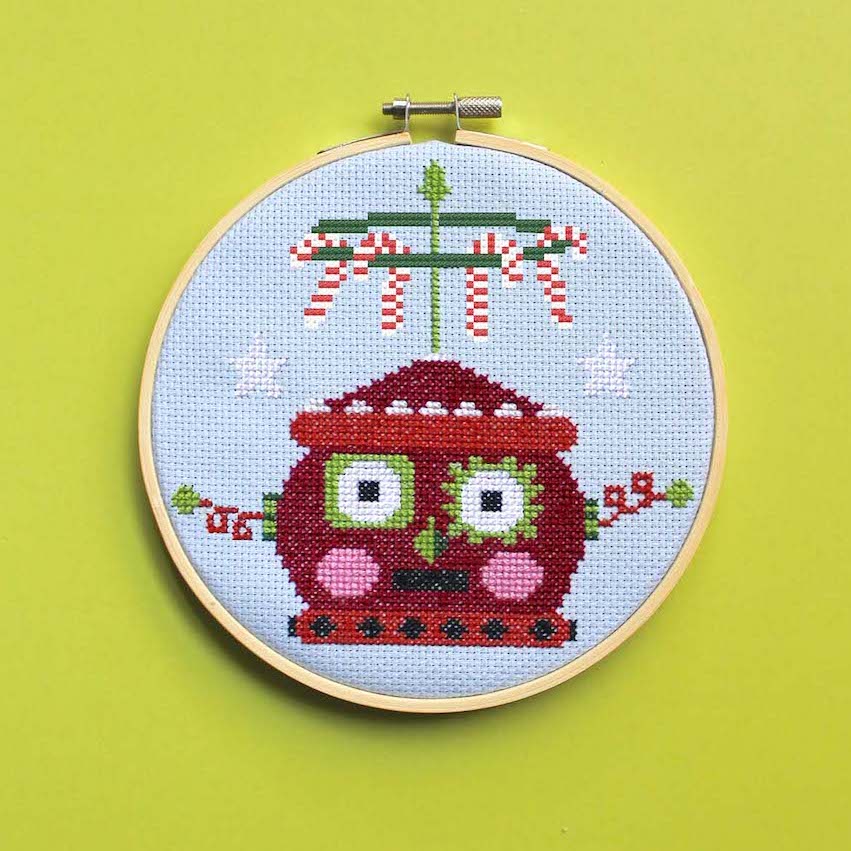 Red Christmasbot by Mary Engelbreit Counted Cross Stitch Digital Pattern