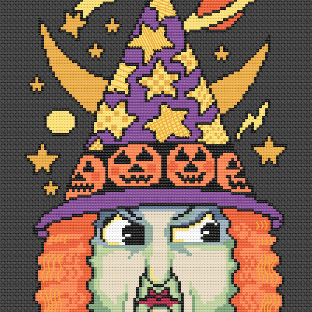 Angry Witch Face by Mary Engelbreit Counted Cross Stitch DIY KIT