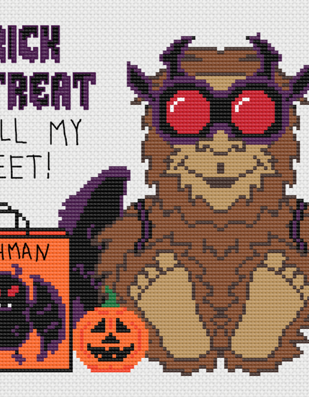 Footsy: Bigfoot as Mothman Counted Cross Stitch Pattern - August Monster
