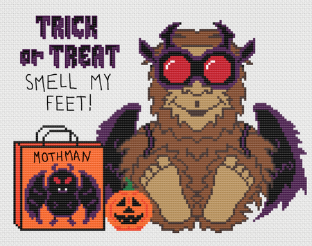 Footsy: Bigfoot as Mothman Counted Cross Stitch Pattern - August Monster