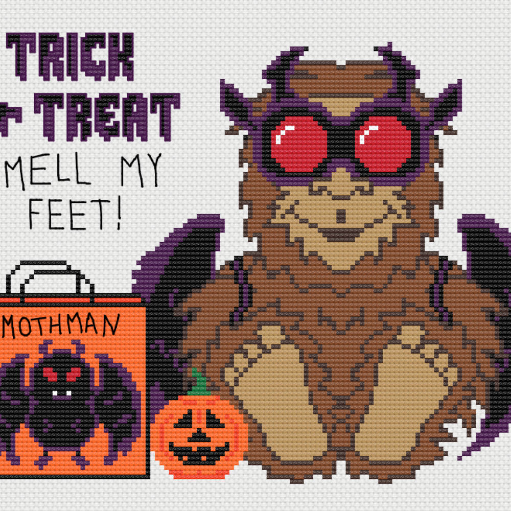 Footsy: Bigfoot as Mothman Counted Cross Stitch Pattern - August Monster