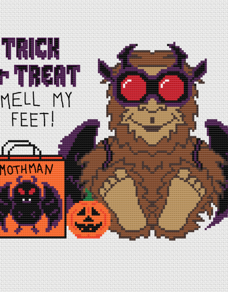 Footsy: Bigfoot as Mothman Counted Cross Stitch Pattern - August Monster