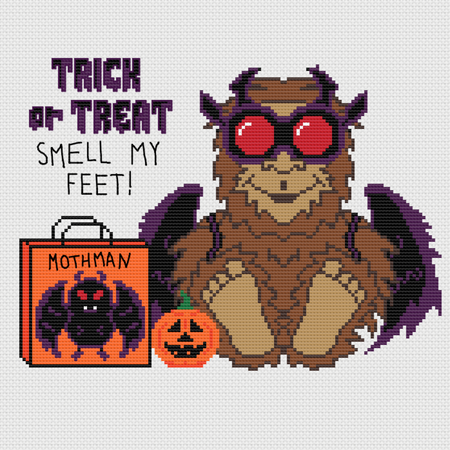 Footsy: Bigfoot as Mothman Counted Cross Stitch Pattern - August Monster