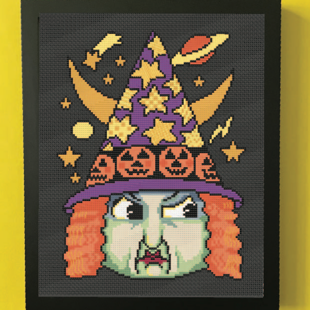 Angry Witch Face by Mary Engelbreit Cross Stitch Digital Download Pattern
