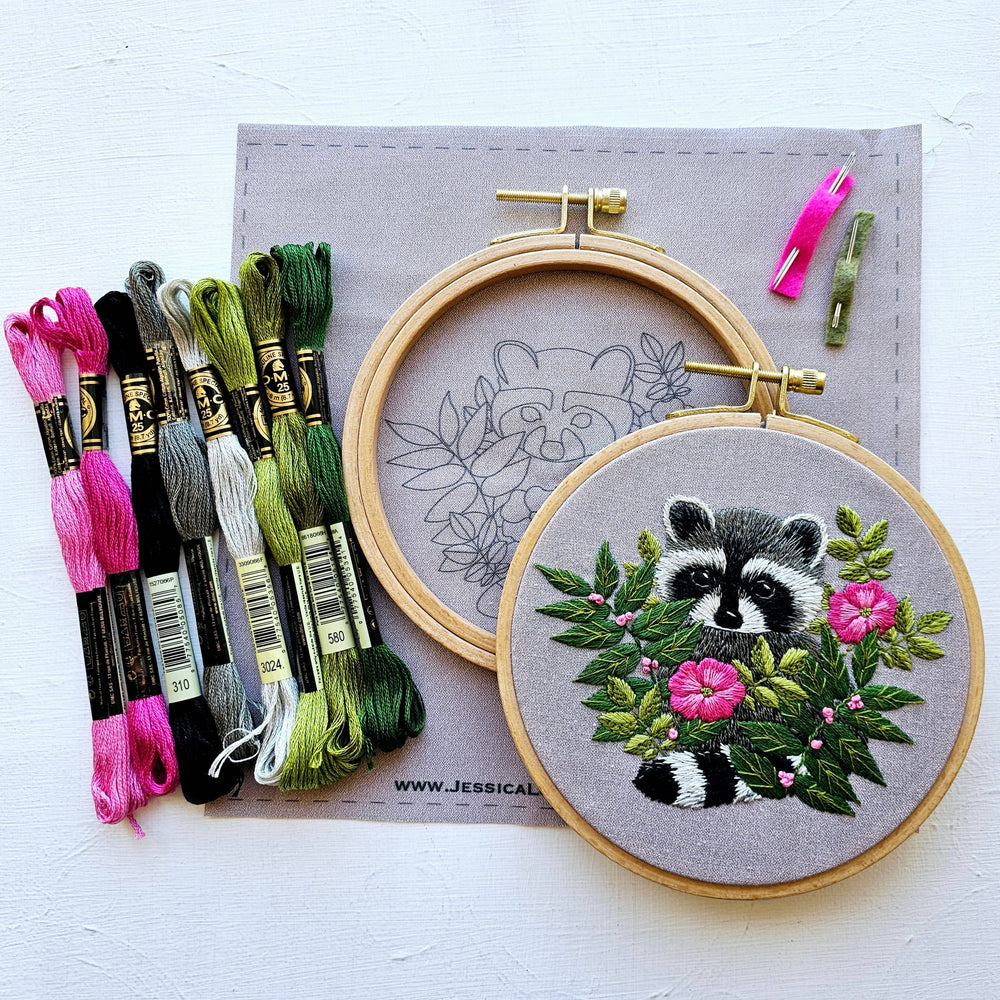Raccoon hand embroidery kit