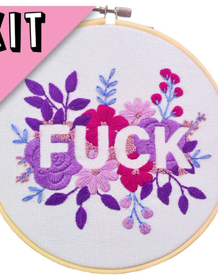 Purple Negative Space FUCK Embroidery Kit - Beginner Friendly