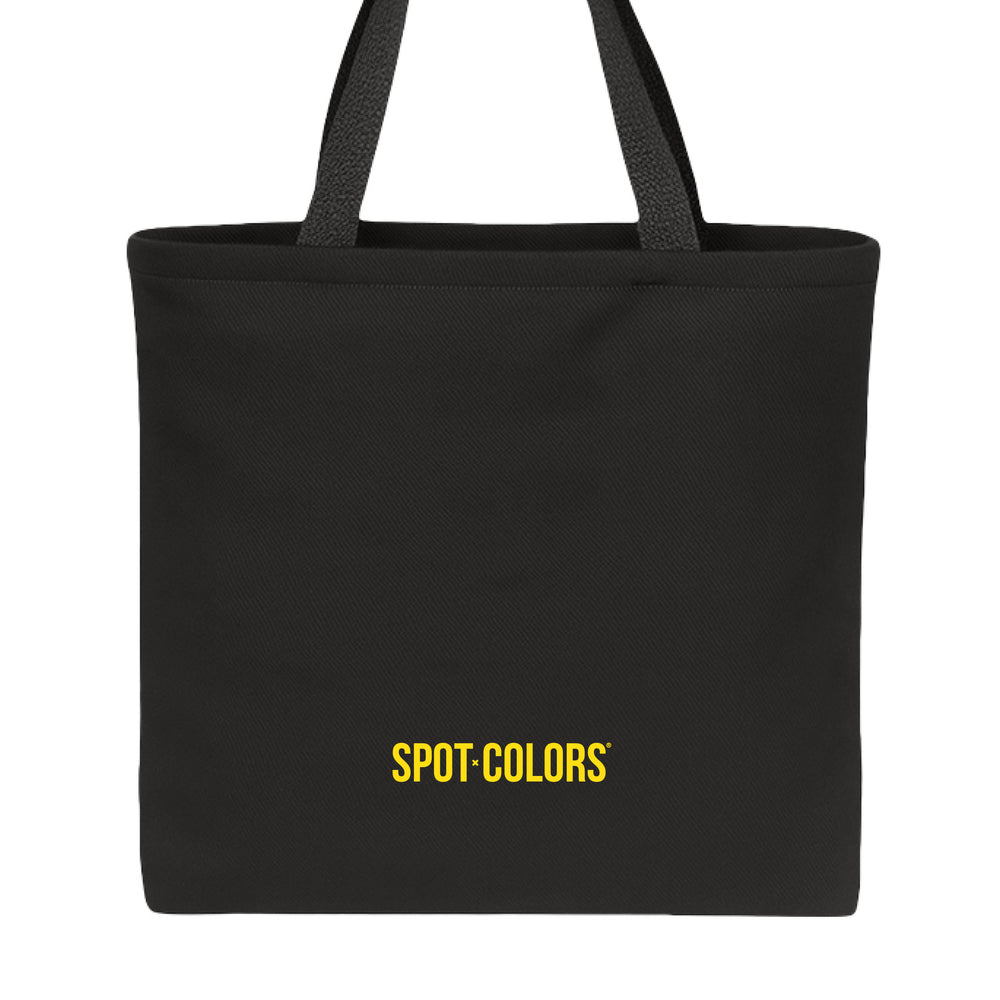 Cross Stitch Obsessed Tote Bag Black with Yellow Text
