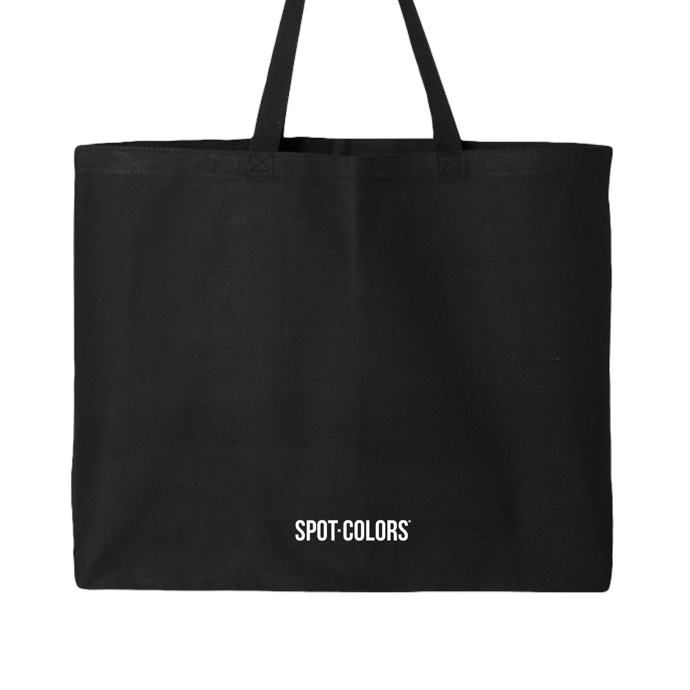 Butter Stick Tote Bag Black with Yellow and Blue Image