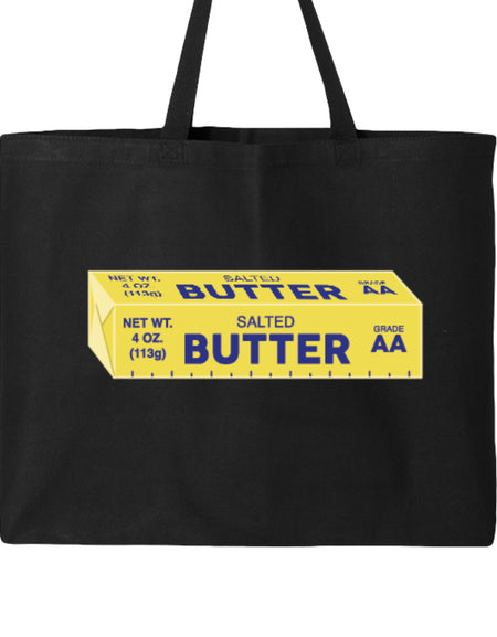 Butter Stick Tote Bag Black with Yellow and Blue Image