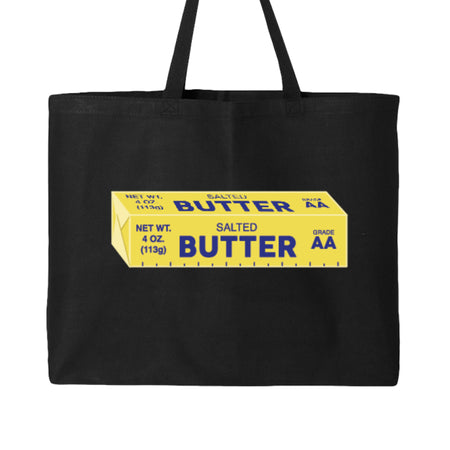 Butter Stick Tote Bag Black with Yellow and Blue Image