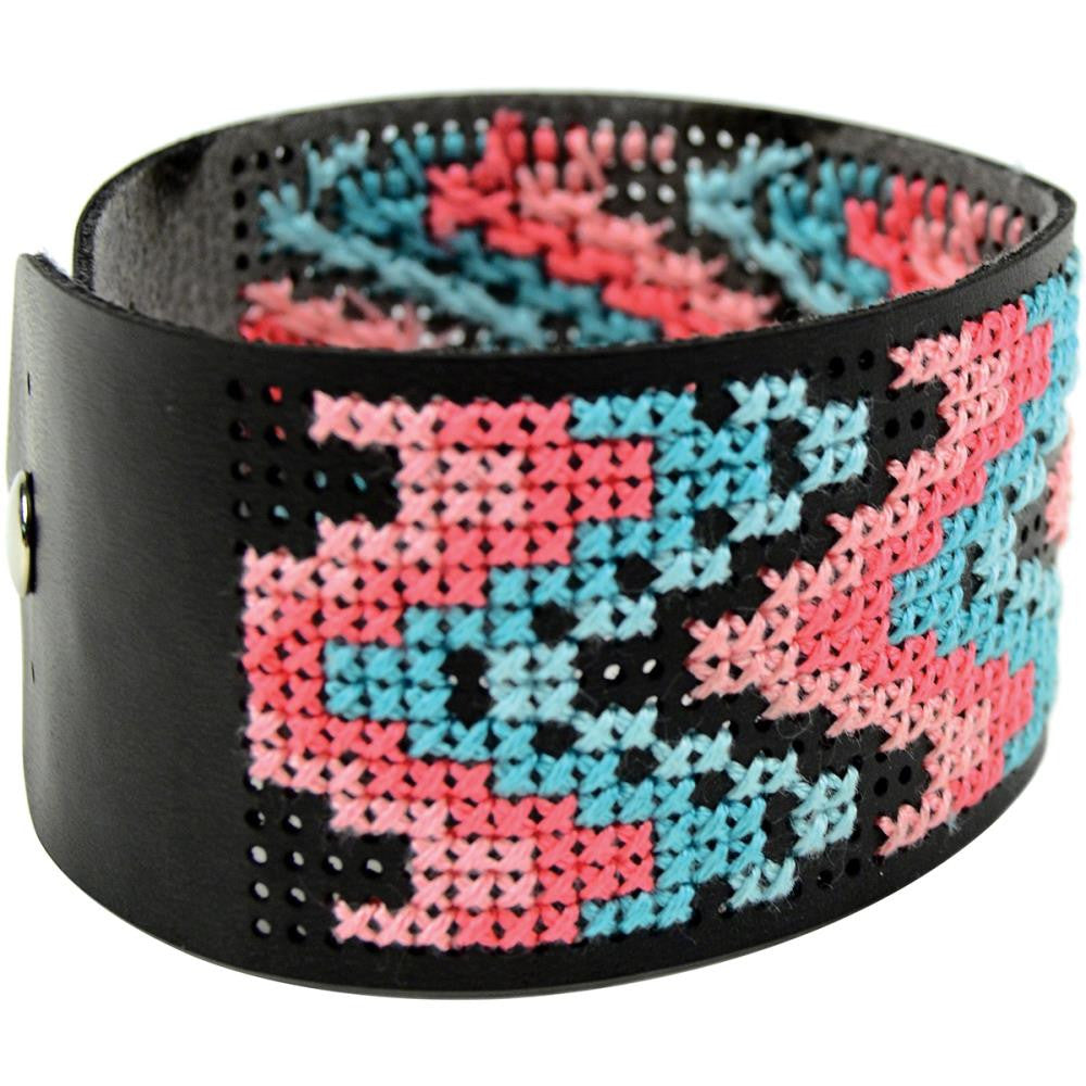 Faux Leather Bracelet Punched For Cross Stitch - Black