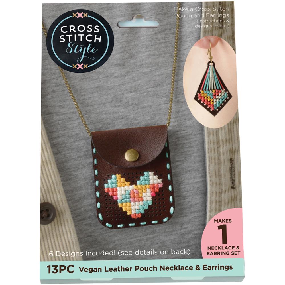 Cross Stitch Style-Faux Leather Pouch With Chain Punched For Cross Stitch Kit