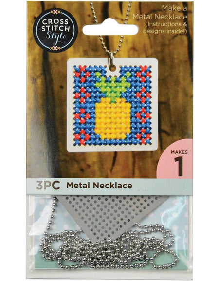 Metal Necklace Punched For Cross Stitch - Square w/Ball Chain
