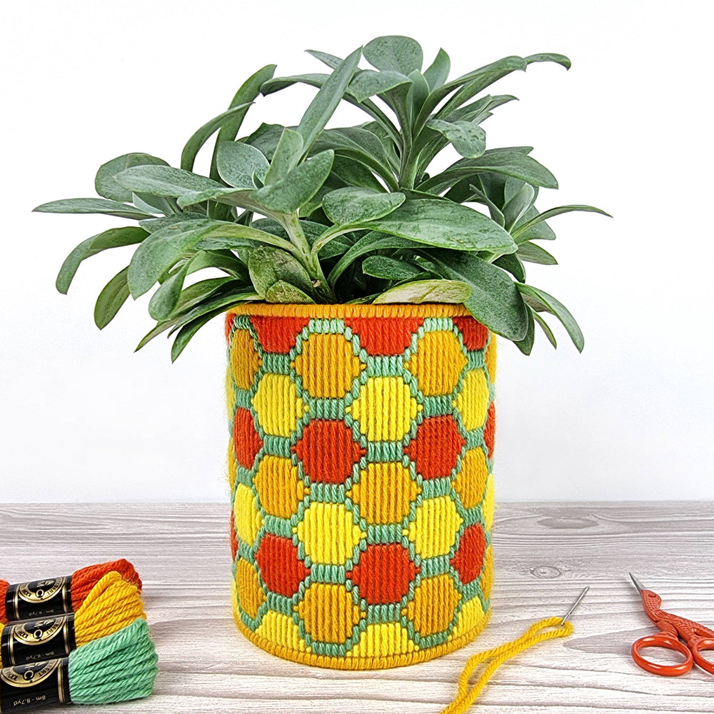 Bargello Planter Tapestry Kit, Honeycomb Plant Pot Kit